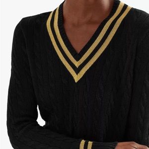 Gold Black Ralph Lauren V Neck Women Medium Sweater - Worn Once
